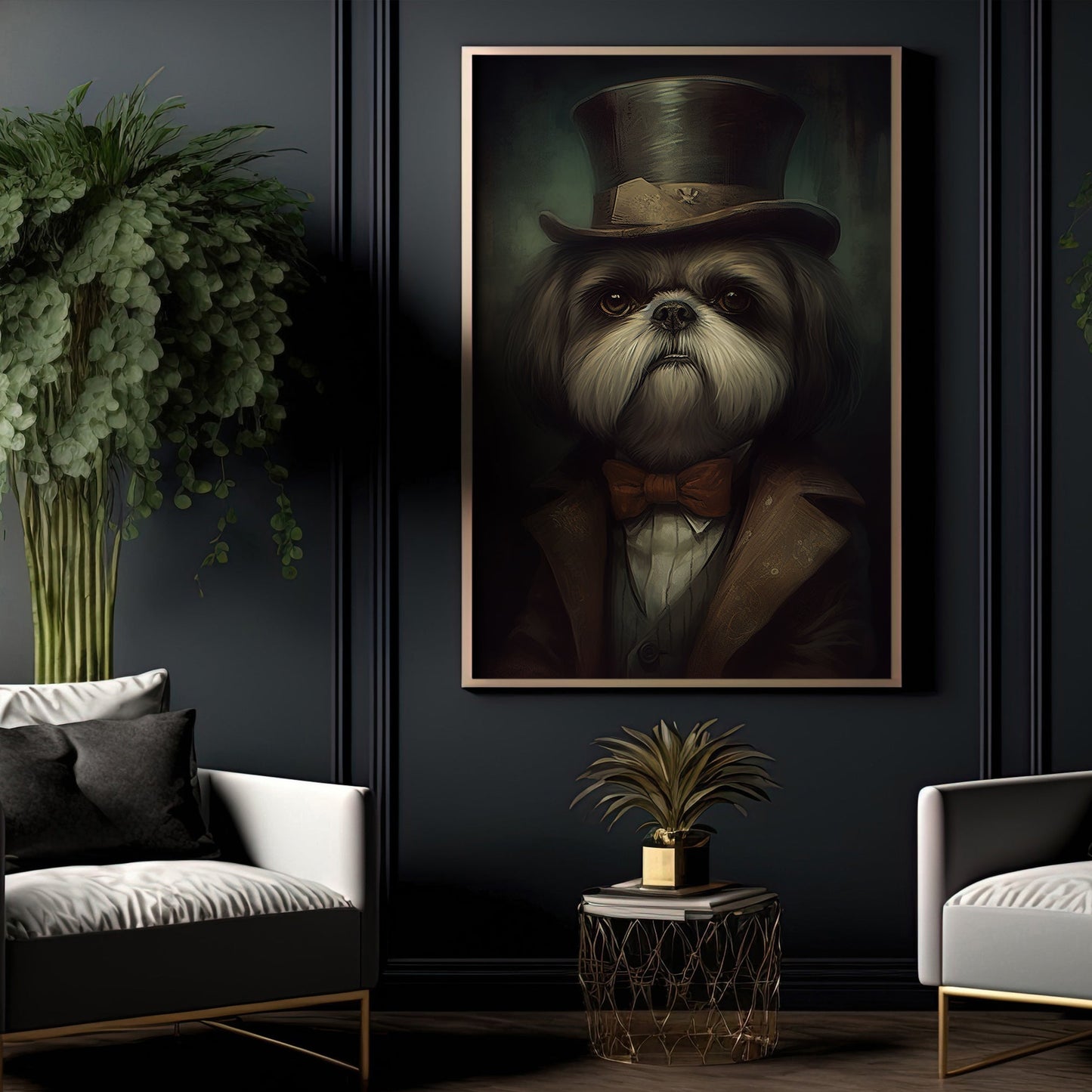 Shih Tzu Dog In Suit, Victorian Dog Canvas Painting, Victorian Animal Wall Art Decor, Poster Gift For Shih Tzu Dog Lovers