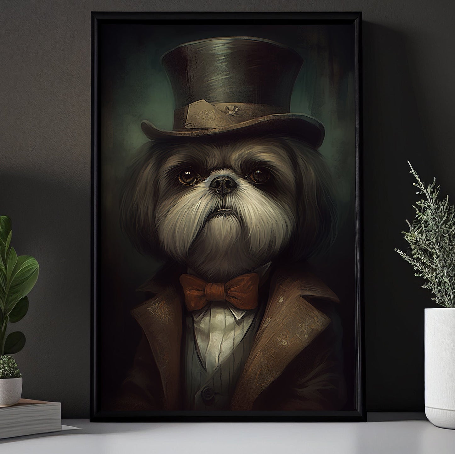 Shih Tzu Dog In Suit, Victorian Dog Canvas Painting, Victorian Animal Wall Art Decor, Poster Gift For Shih Tzu Dog Lovers