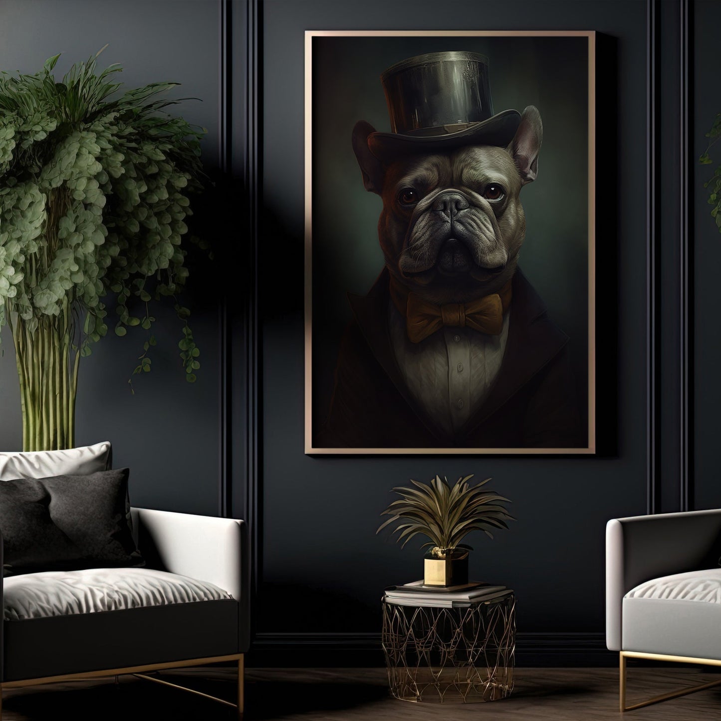 Gentlemen Bulldog In Suit, Victorian Dog Canvas Painting, Victorian Animal Wall Art Decor, Poster Gift For Bulldog Lovers