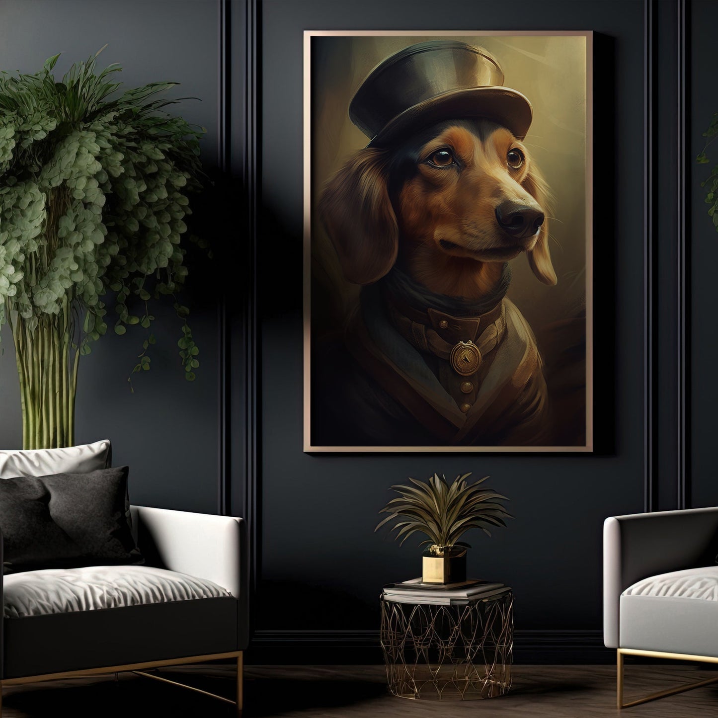 Gentlemen Dachshund In Suit, Victorian Dog Canvas Painting, Victorian Animal Wall Art Decor, Poster Gift For Dachshund Lovers