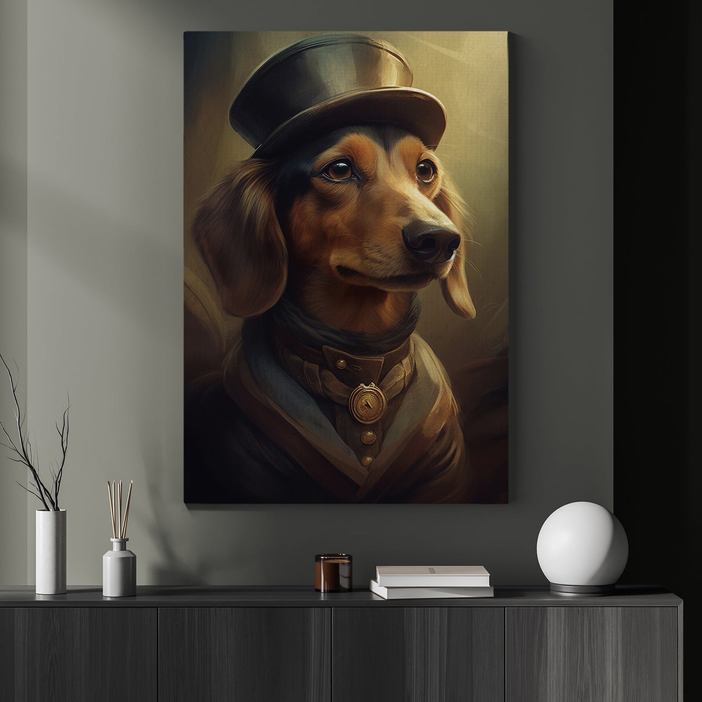 Gentlemen Dachshund In Suit, Victorian Dog Canvas Painting, Victorian Animal Wall Art Decor, Poster Gift For Dachshund Lovers