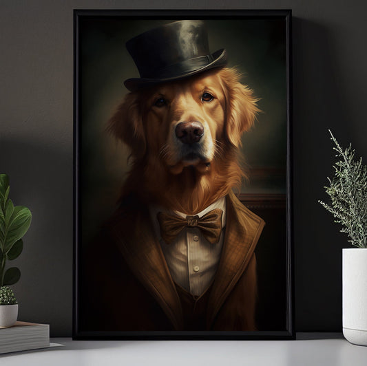 Gentlemen Golden Retriever In Victorian Style, Victorian Dog Canvas Painting, Victorian Animal Wall Art Decor, Poster Gift For Gentlemen Golden Retriever Lovers