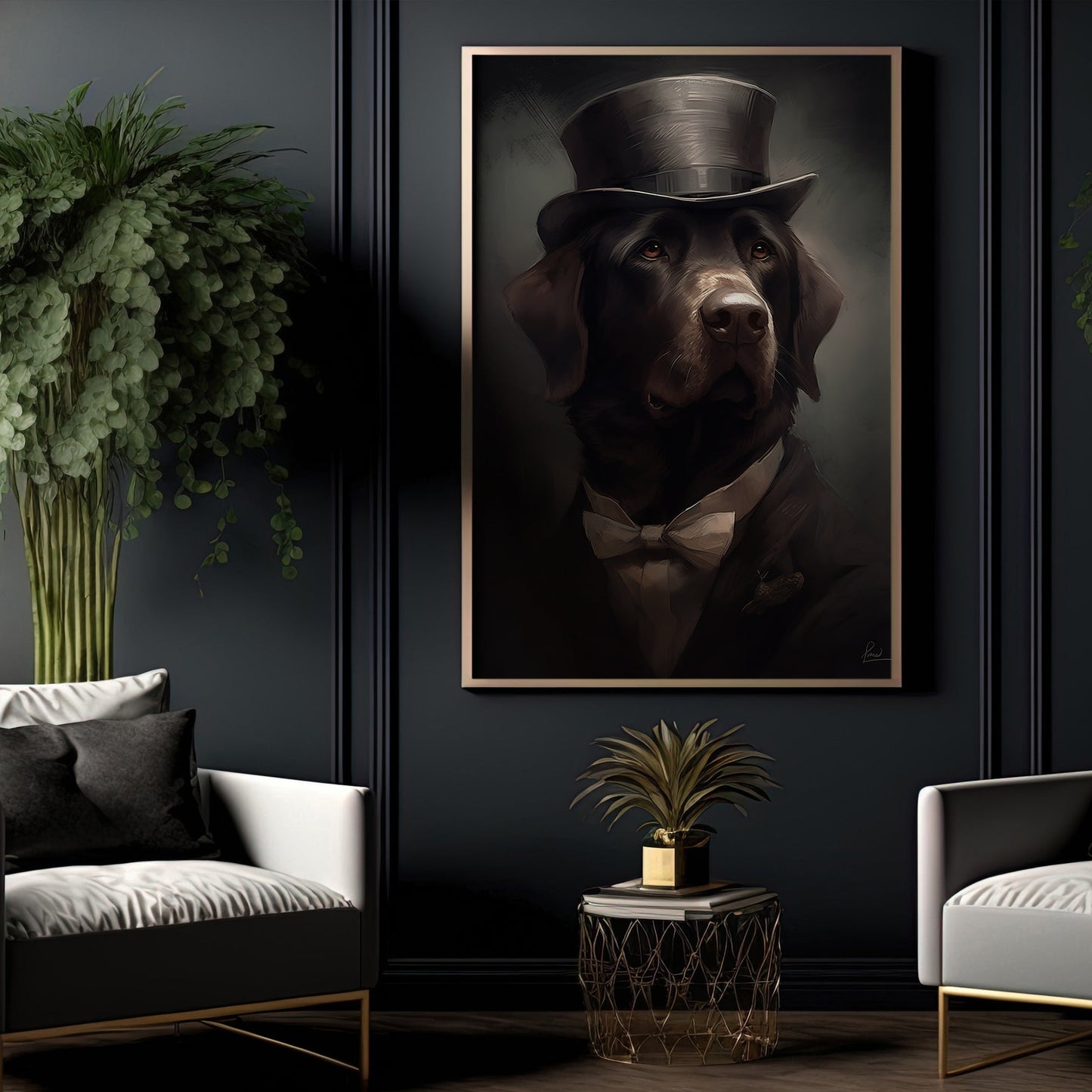 Gentlemen Labrador Retriever In Victorian Style, Victorian Dog Canvas Painting, Victorian Animal Wall Art Decor, Poster Gift For Gentlemen Labrador Retriever Lovers