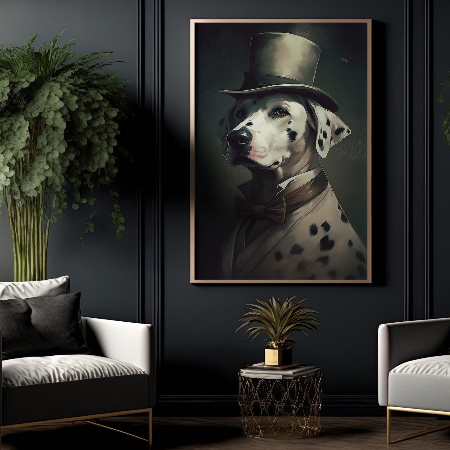 Gentlemen Dalmatian In Victorian Style, Victorian Dog Canvas Painting, Victorian Animal Wall Art Decor, Poster Gift For Gentlemen Dalmatian Lovers