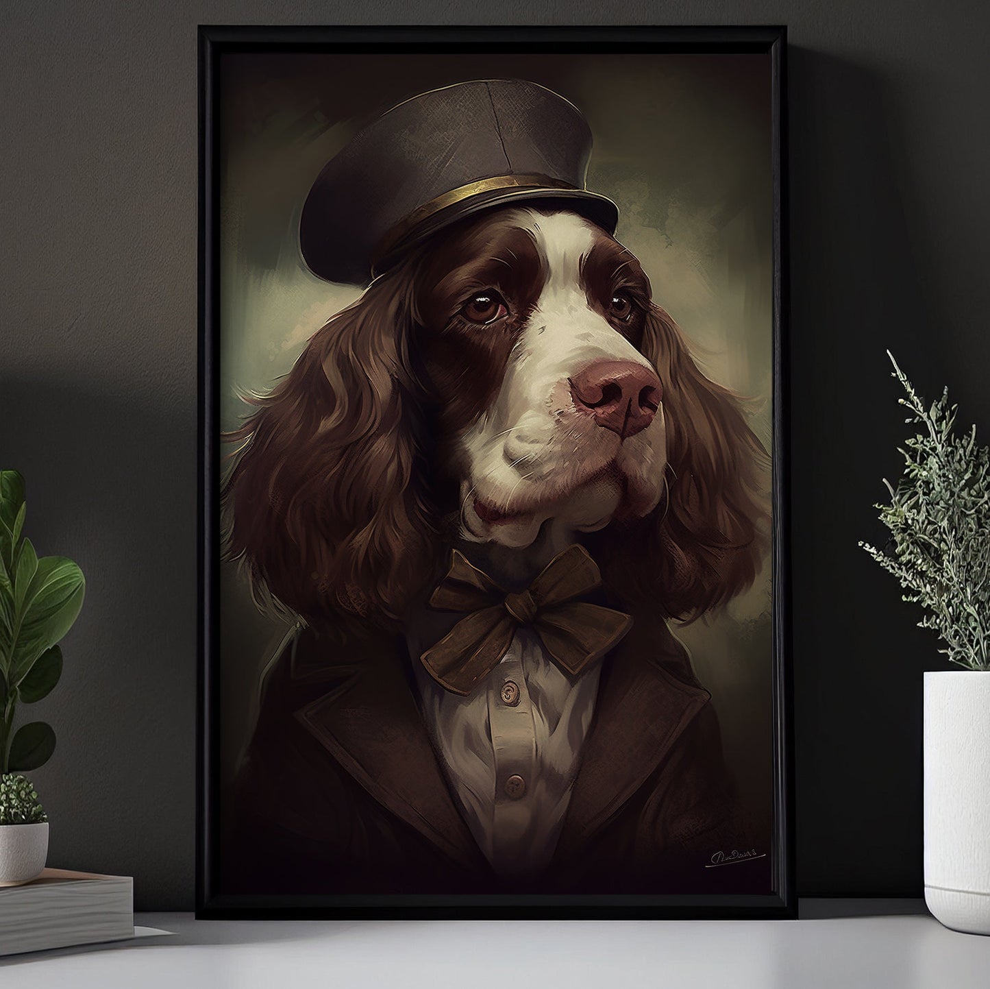 Gentlemen Spaniel In Victorian Style, Victorian Dog Canvas Painting, Victorian Animal Wall Art Decor, Poster Gift For Gentlemen Spaniel Lovers