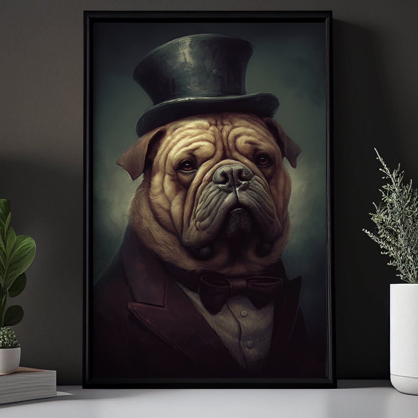 Gentlemen Bulldog In Victorian Style, Victorian Dog Canvas Painting, Victorian Animal Wall Art Decor, Poster Gift For Bulldog Lovers