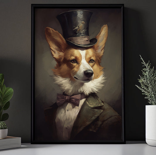 Corgi In Victorian Style, Victorian Dog Canvas Painting, Victorian Animal Wall Art Decor, Poster Gift For Corgi Dog Lovers