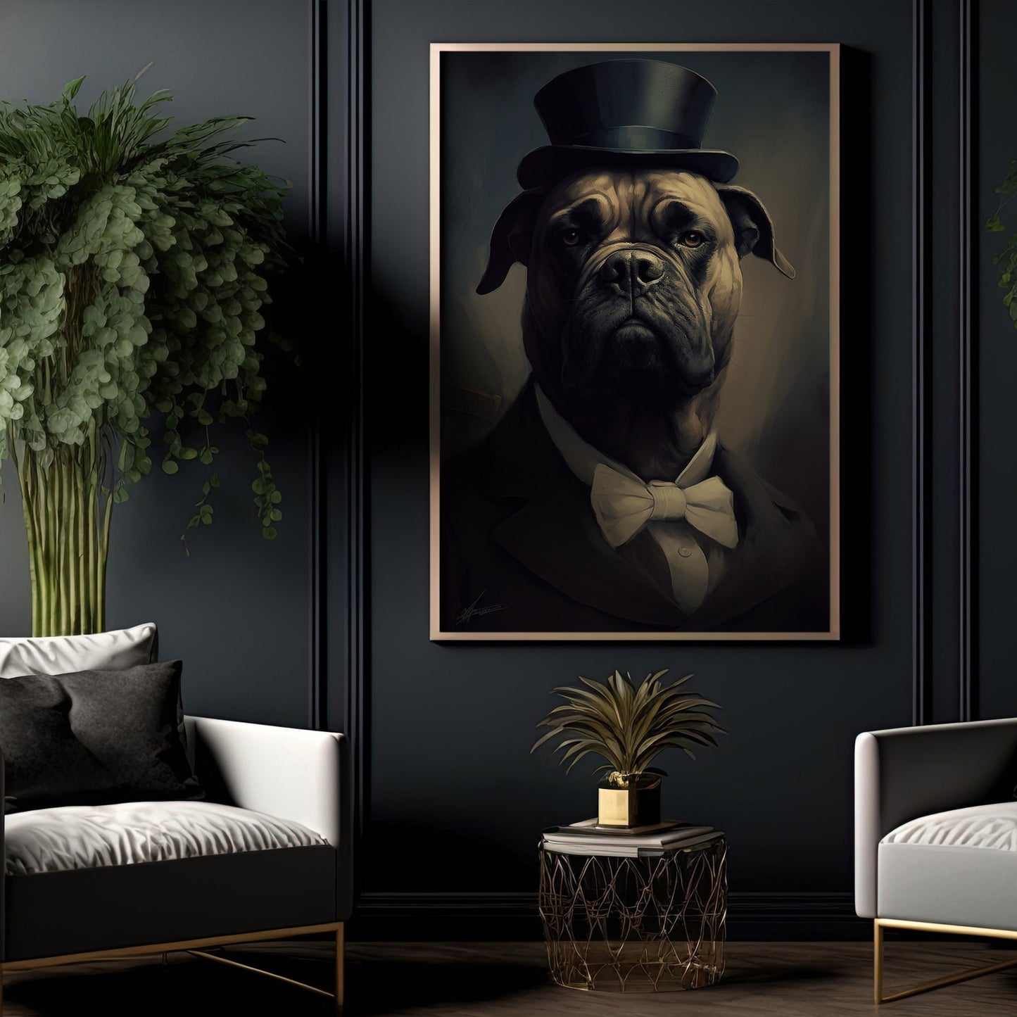 Bulldog In Suit Style, Victorian Dog Canvas Painting, Victorian Animal Wall Art Decor, Poster Gift For Bulldog Lovers