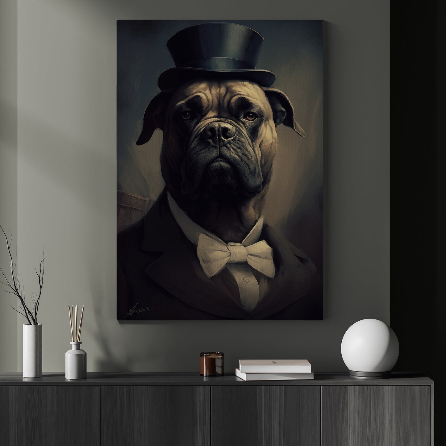 Bulldog In Suit Style, Victorian Dog Canvas Painting, Victorian Animal Wall Art Decor, Poster Gift For Bulldog Lovers