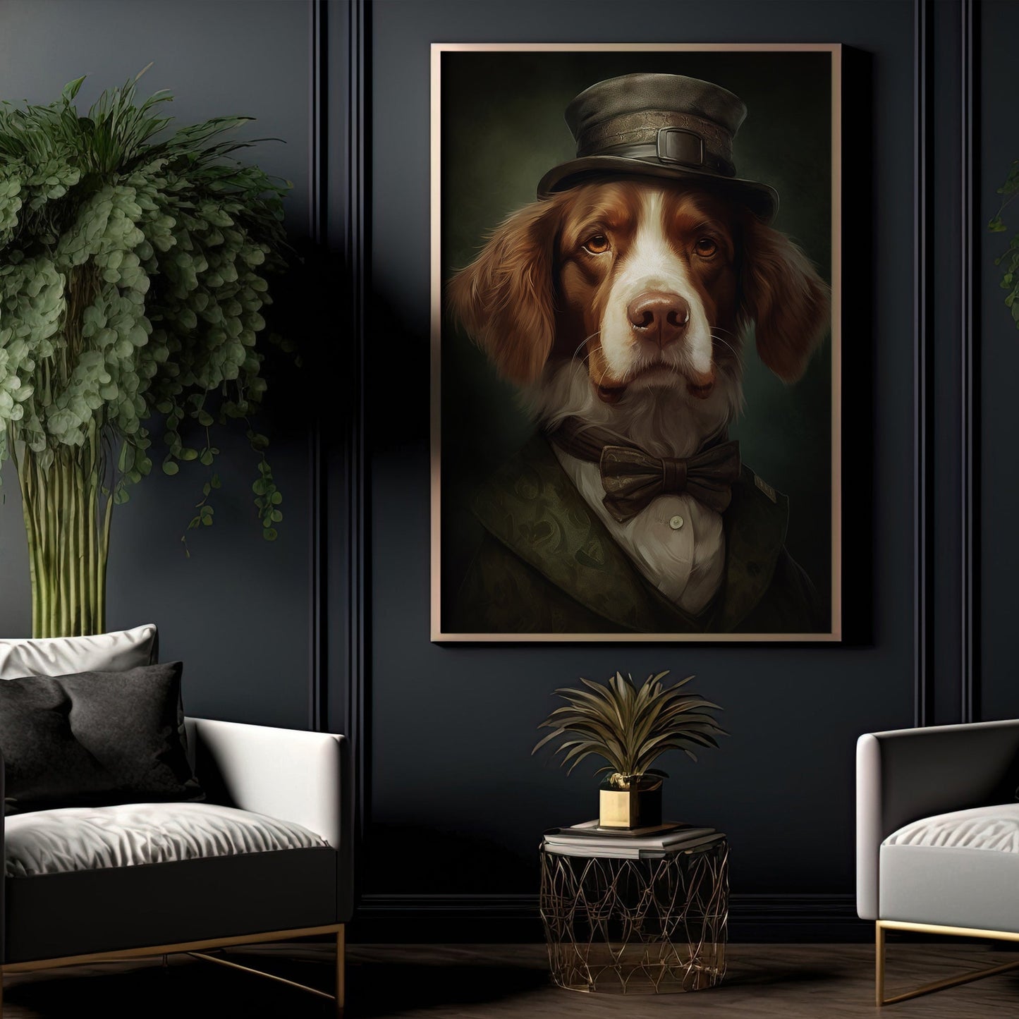 Spaniel Dog In Suit Style, Victorian Dog Canvas Painting, Victorian Animal Wall Art Decor, Poster Gift For Spaniel Dog Lovers