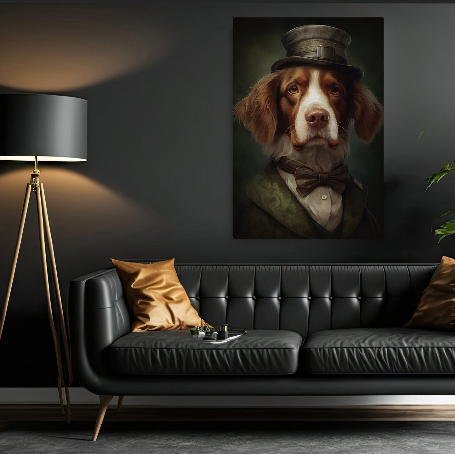 Spaniel Dog In Suit Style, Victorian Dog Canvas Painting, Victorian Animal Wall Art Decor, Poster Gift For Spaniel Dog Lovers