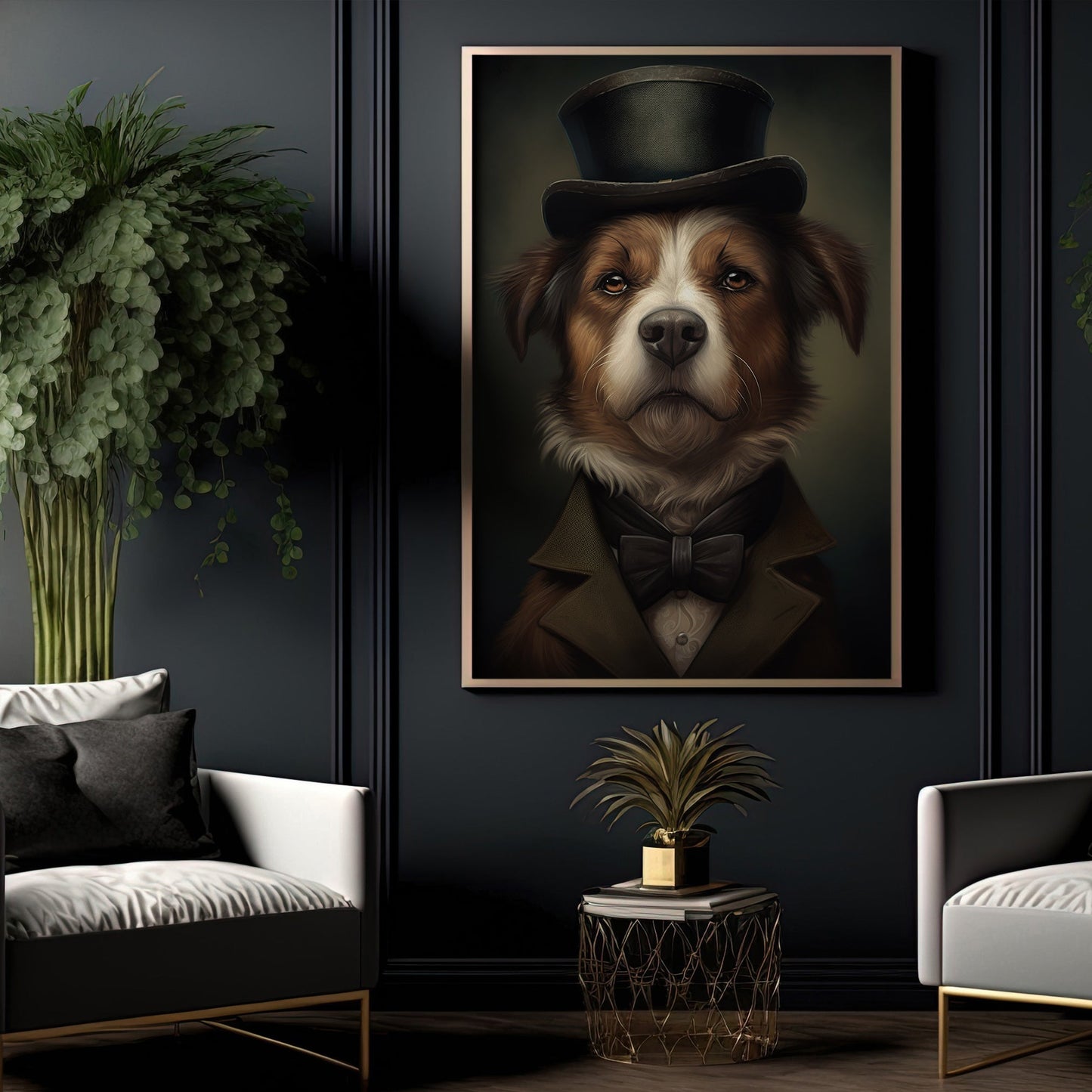 Australian Shepherd In Suit Style, Victorian Dog Canvas Painting, Victorian Animal Wall Art Decor, Poster Gift For Australian Shepherd Dog Lovers