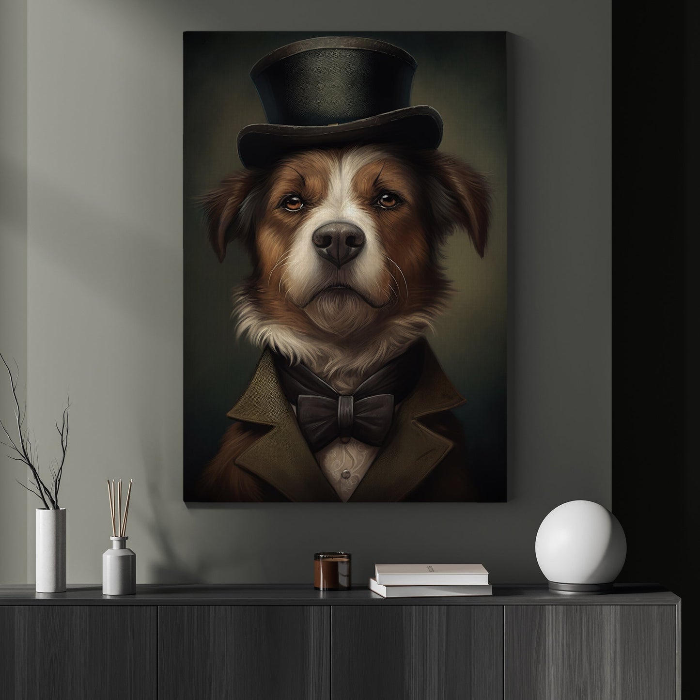 Australian Shepherd In Suit Style, Victorian Dog Canvas Painting, Victorian Animal Wall Art Decor, Poster Gift For Australian Shepherd Dog Lovers