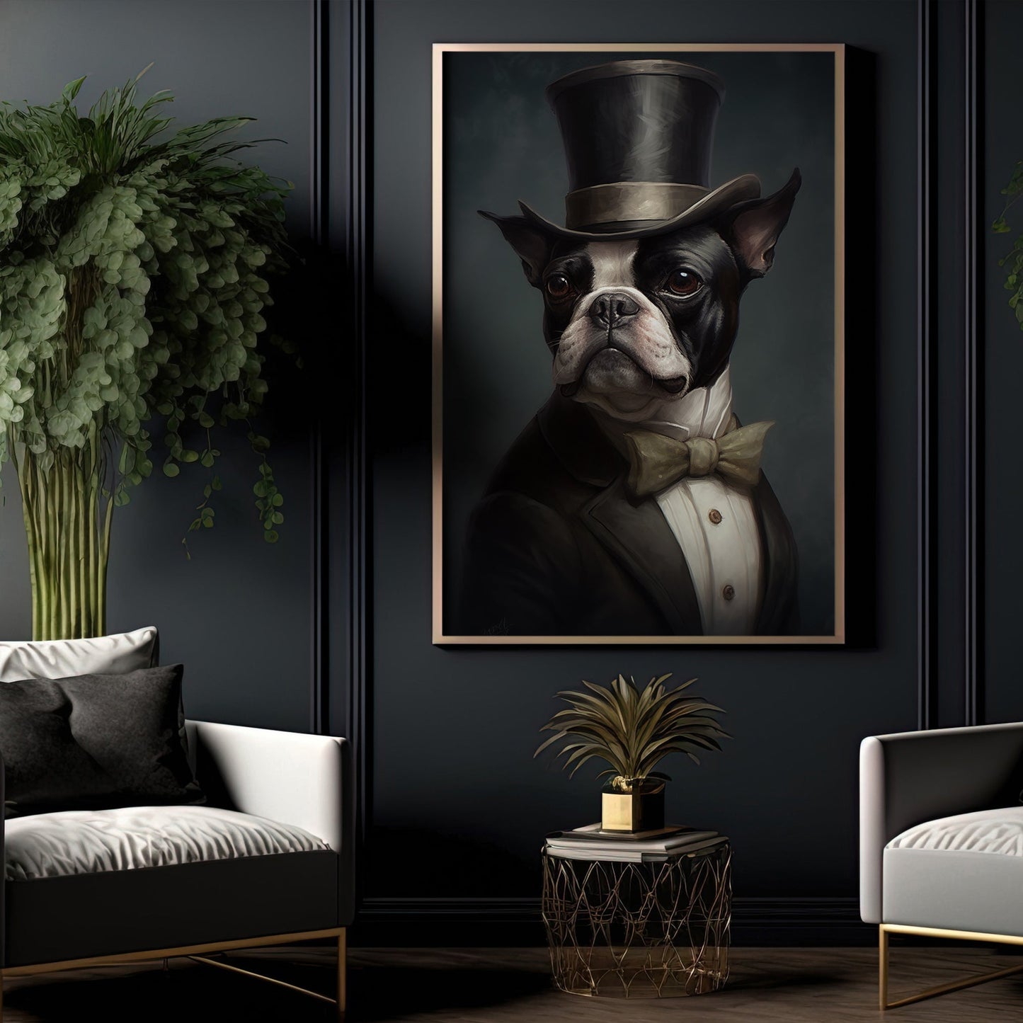 French Bulldog In Suit Style, Victorian Dog Canvas Painting, Victorian Animal Wall Art Decor, Poster Gift For French Bulldog Lovers