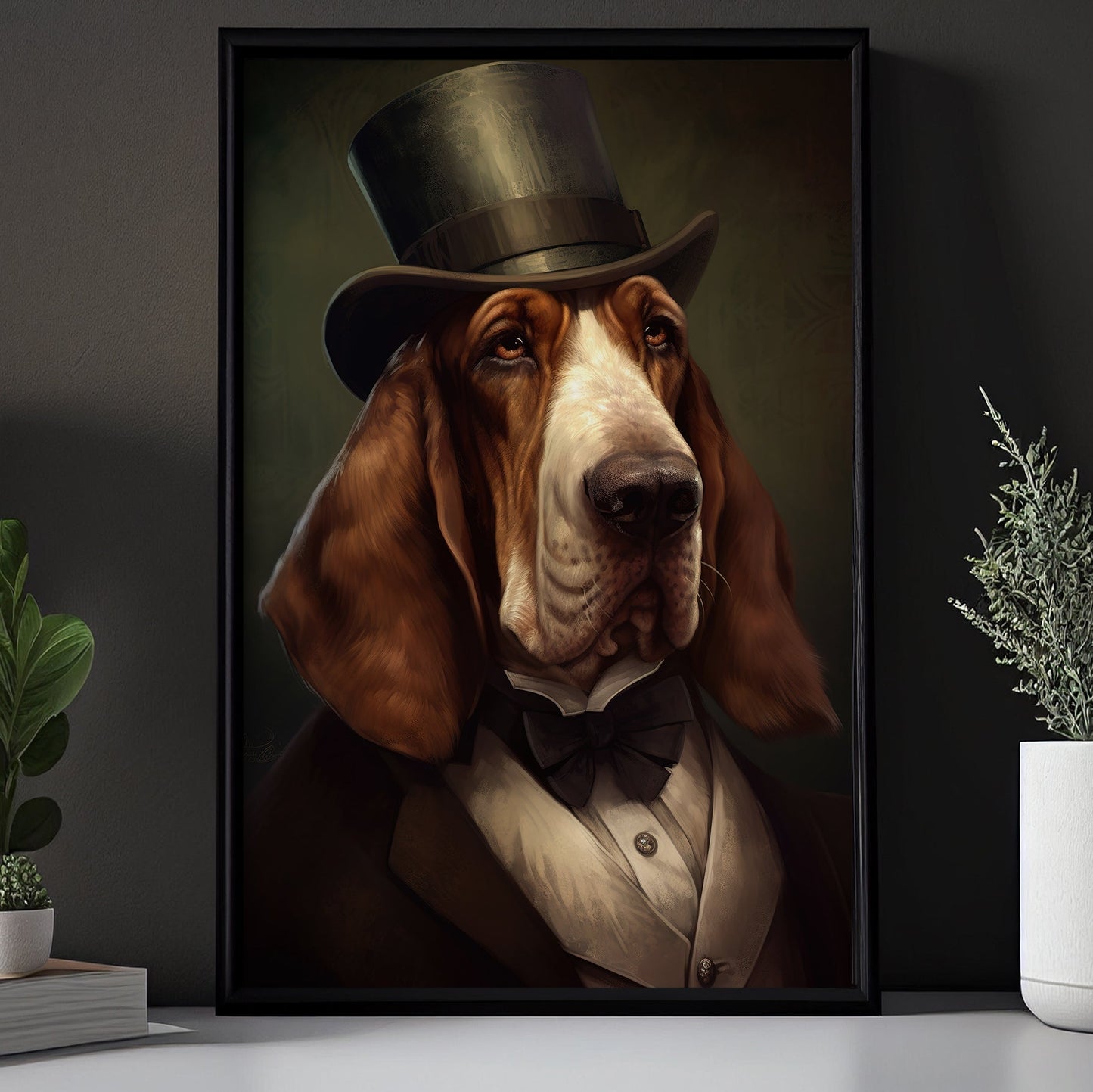 Basset Hound In Suit Style, Victorian Dog Canvas Painting, Victorian Animal Wall Art Decor, Poster Gift For Basset Hound Lovers