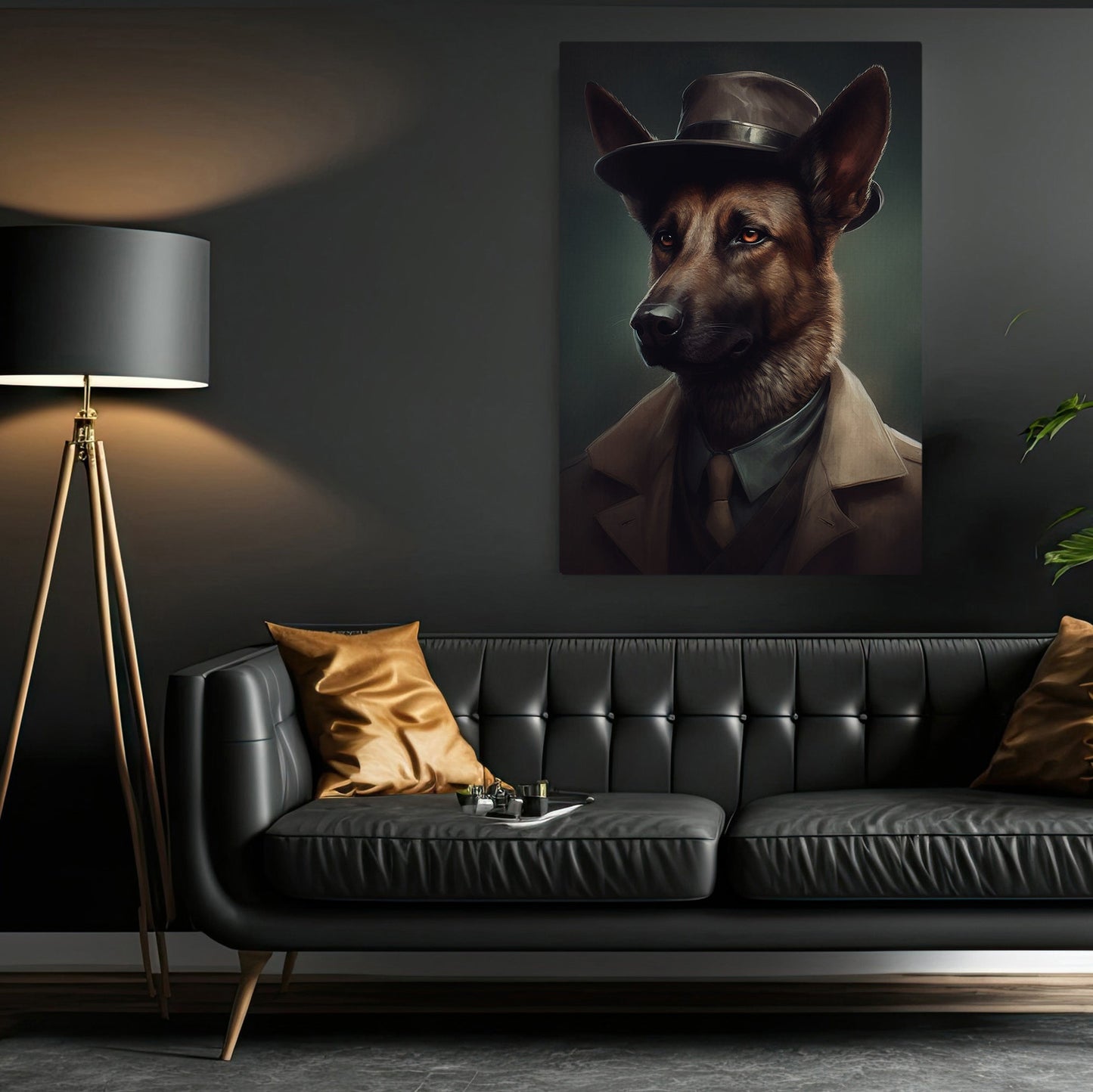 Gentlemen German Shepherd Wear Hat, Victorian Dog Canvas Painting, Victorian Animal Wall Art Decor, Poster Gift For Gentlemen German Shepherd Lovers