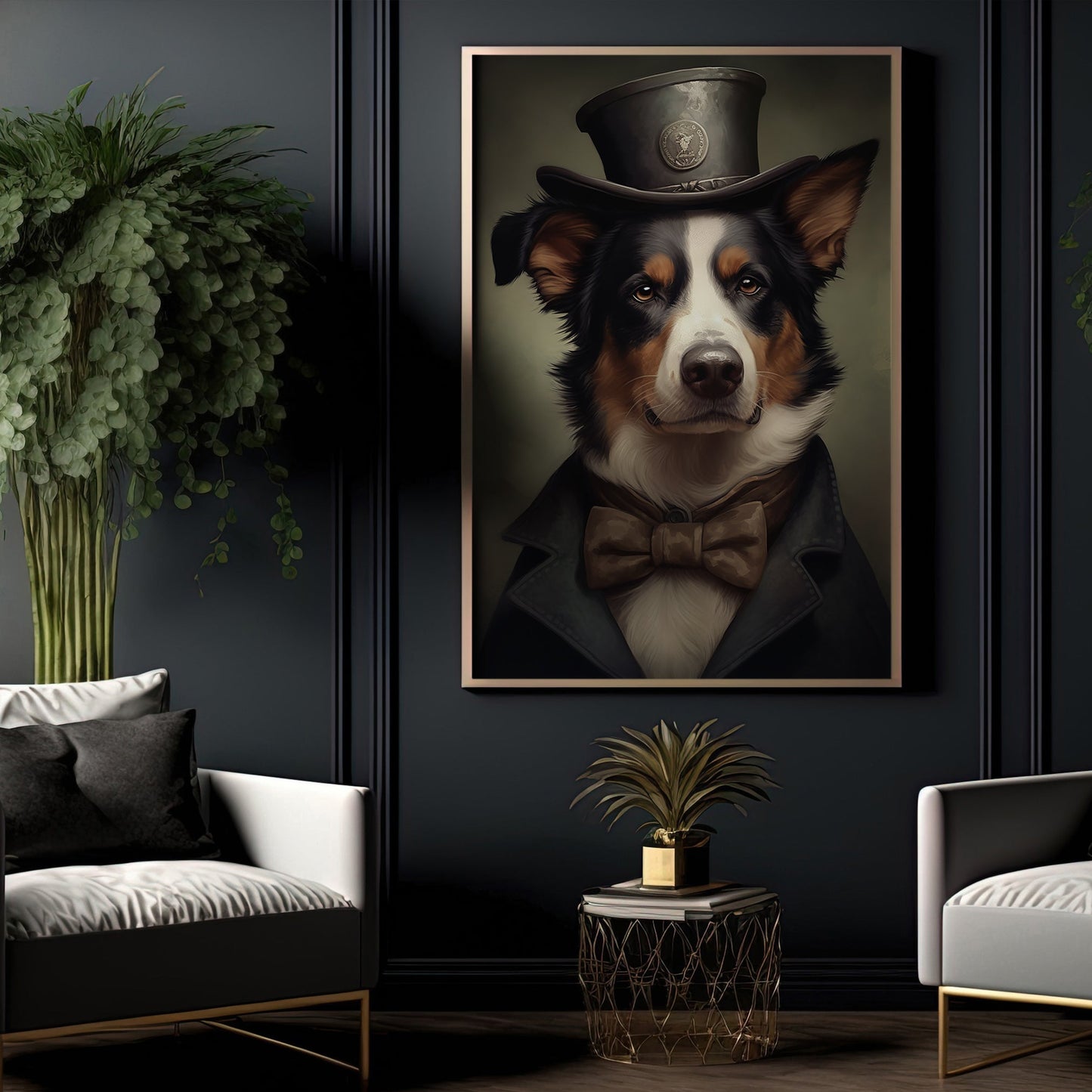 Border Collie In Suit Style, Victorian Dog Canvas Painting, Victorian Animal Wall Art Decor, Poster Gift For Border Collie Dog Lovers