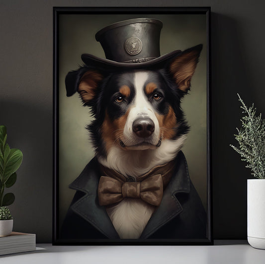 Border Collie In Suit Style, Victorian Dog Canvas Painting, Victorian Animal Wall Art Decor, Poster Gift For Border Collie Dog Lovers