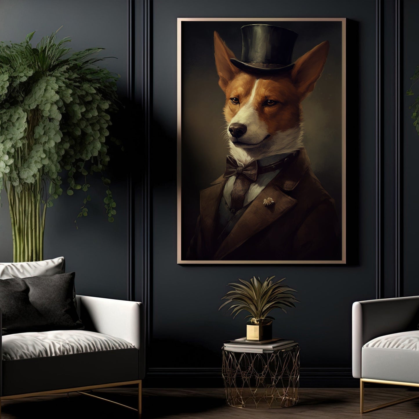Victorian Corgi, Victorian Dog Canvas Painting, Victorian Animal Wall Art Decor, Poster Gift For Corgi Dog Lovers