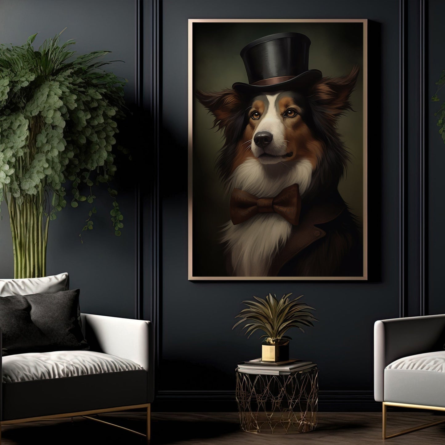 Victorian Border Collie, Victorian Dog Canvas Painting, Victorian Animal Wall Art Decor, Poster Gift For Border Collie Dog Lovers