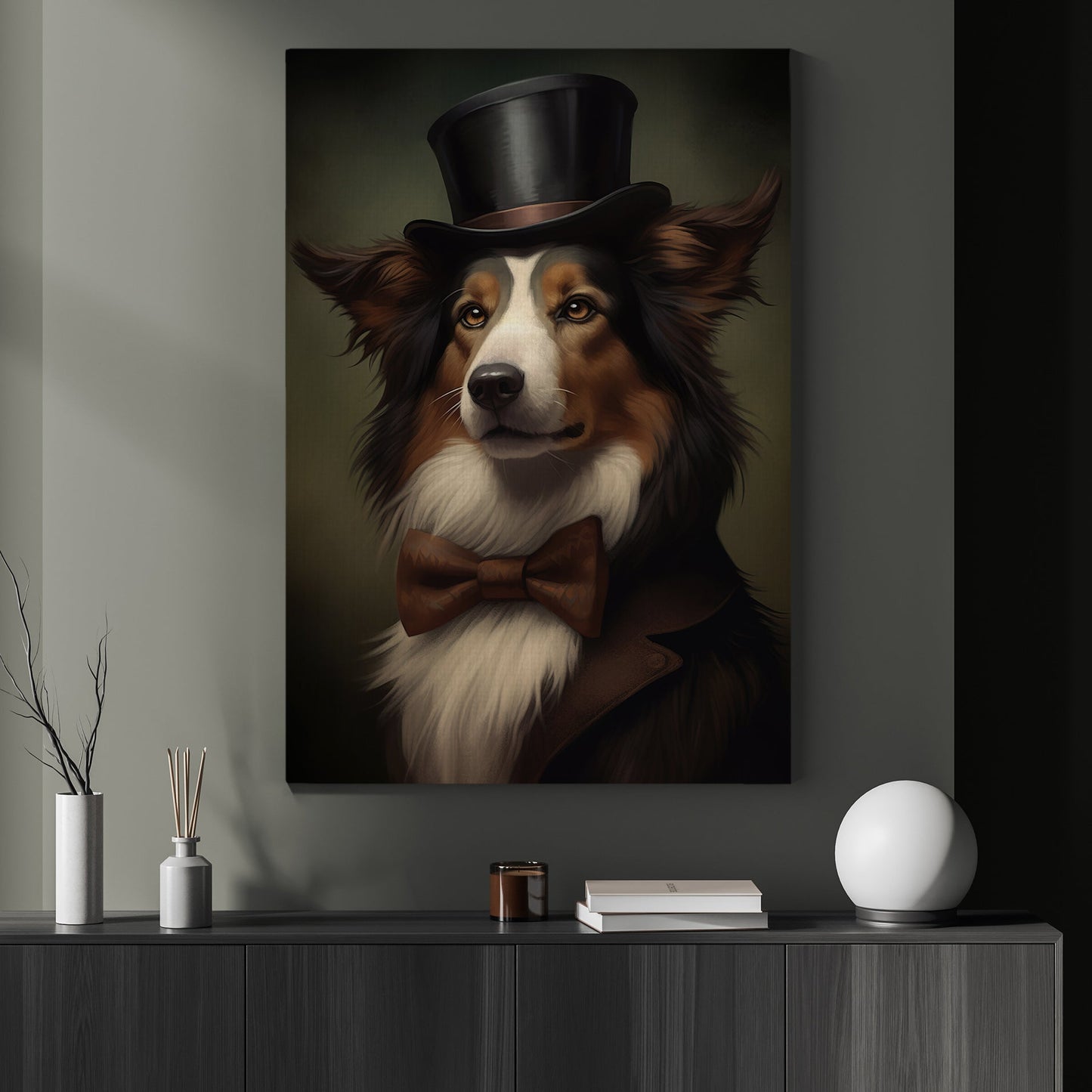 Victorian Border Collie, Victorian Dog Canvas Painting, Victorian Animal Wall Art Decor, Poster Gift For Border Collie Dog Lovers