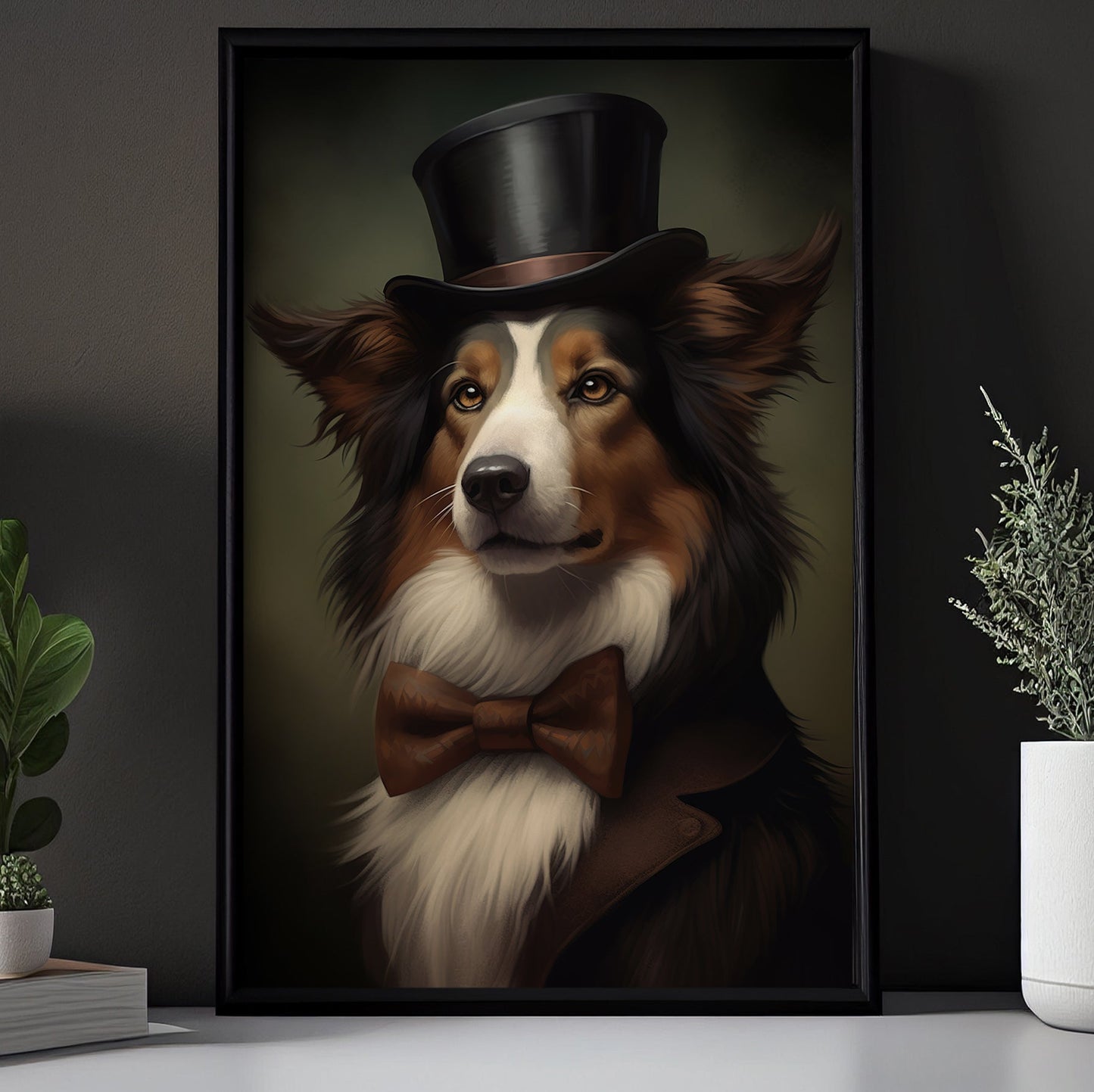 Victorian Border Collie, Victorian Dog Canvas Painting, Victorian Animal Wall Art Decor, Poster Gift For Border Collie Dog Lovers