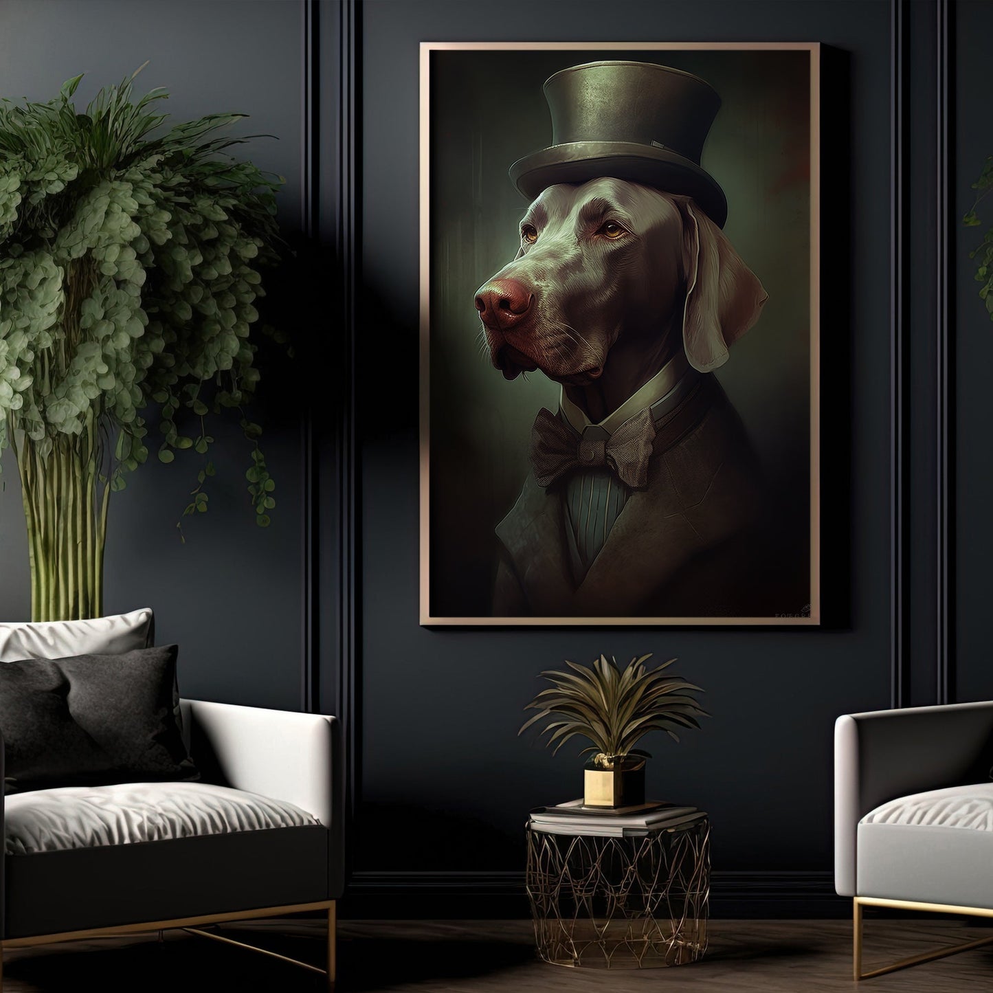 Victorian Weimaraner In Suit Style, Victorian Dog Canvas Painting, Victorian Animal Wall Art Decor, Poster Gift For Weimaraner Dog Lovers