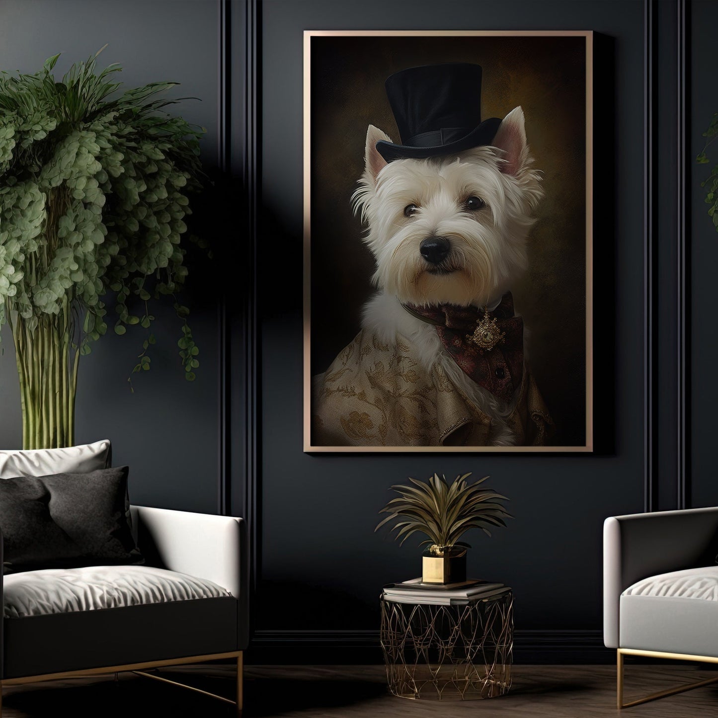 Victorian West Highland White Terrier In Suit Style, Victorian Dog Canvas Painting, Victorian Animal Wall Art Decor, Poster Gift For Westie Dog Lovers