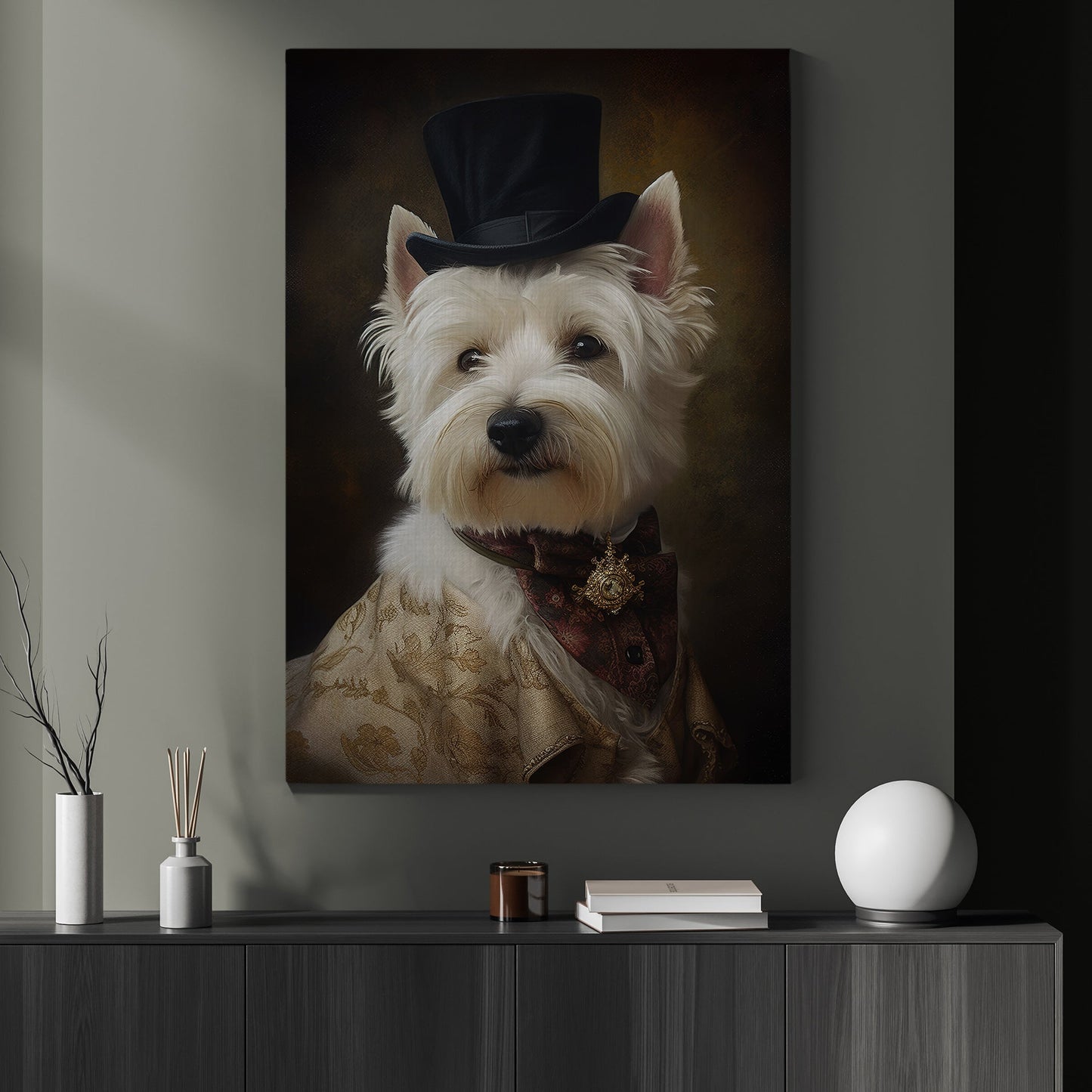 Victorian West Highland White Terrier In Suit Style, Victorian Dog Canvas Painting, Victorian Animal Wall Art Decor, Poster Gift For Westie Dog Lovers