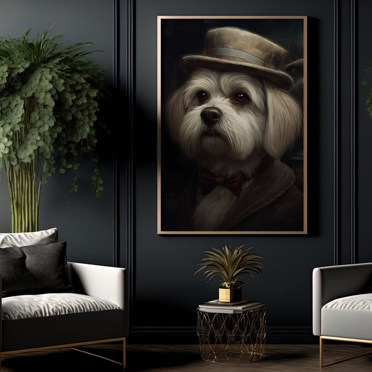 Gentlemen Maltese In Suit Style, Victorian Dog Canvas Painting, Victorian Animal Wall Art Decor, Poster Gift For Maltese Dog Lovers