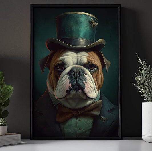 Gentlemen Bulldog In Suit Style, Victorian Dog Canvas Painting, Victorian Animal Wall Art Decor, Poster Gift For Bulldog Lovers