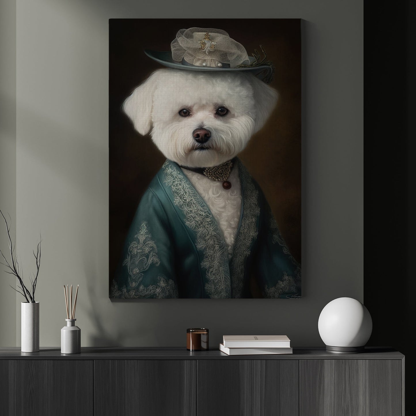 Gentlemen Bichon Frise Suit Style, Victorian Dog Canvas Painting, Victorian Animal Wall Art Decor, Poster Gift For Bichon Frise Lovers