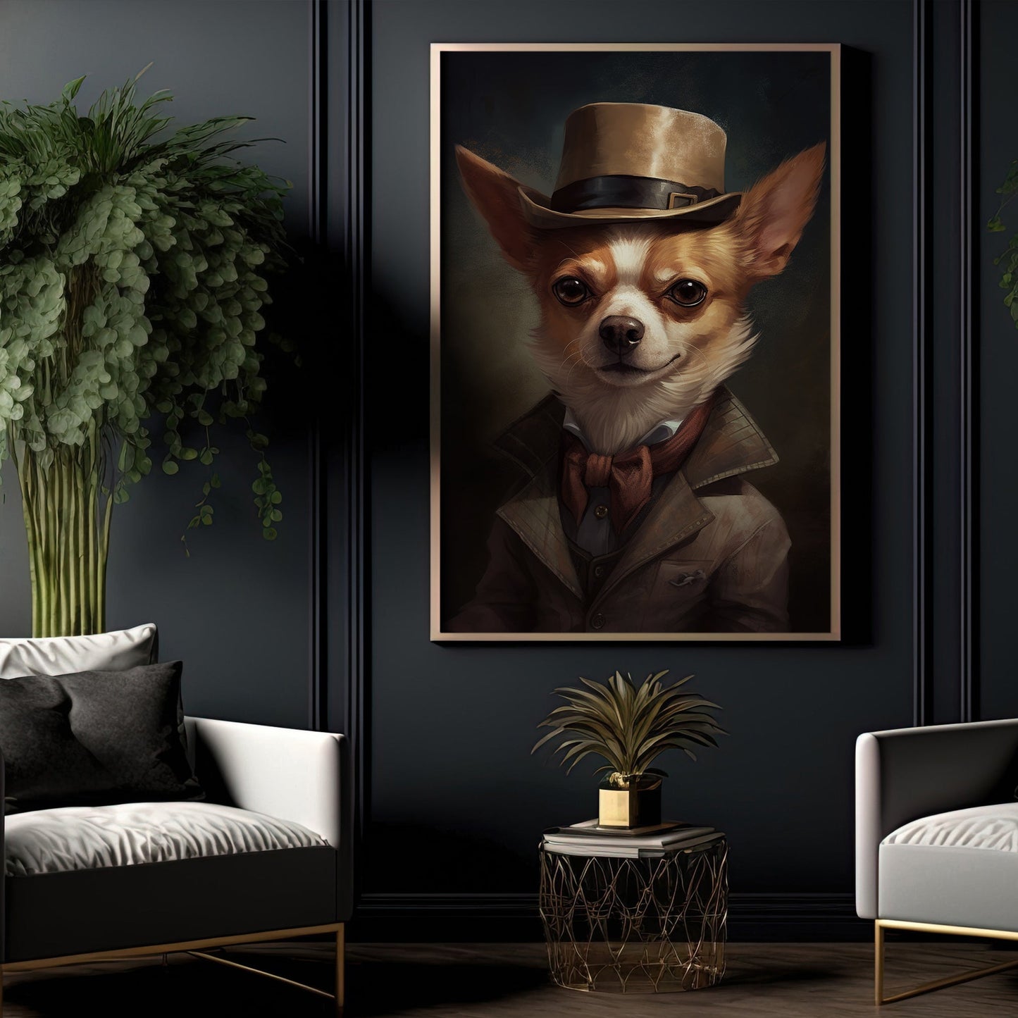 Chihuahua In Victorian Suit Style, Victorian Dog Canvas Painting, Victorian Animal Wall Art Decor, Poster Gift For Chihuahua Dog Lovers