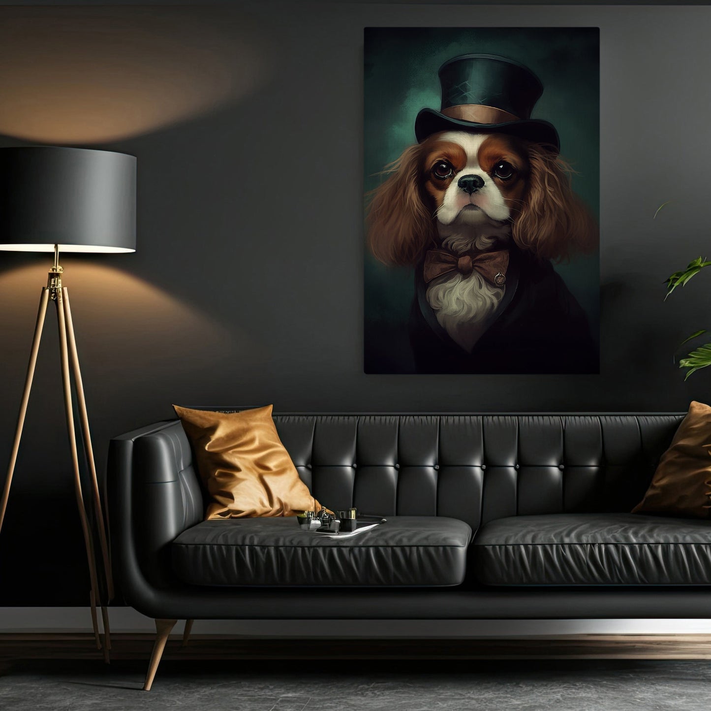 Gangster Cavalier In Victorian Suit Style, Victorian Dog Canvas Painting, Victorian Animal Wall Art Decor, Poster Gift For Cavalier Dog Lovers