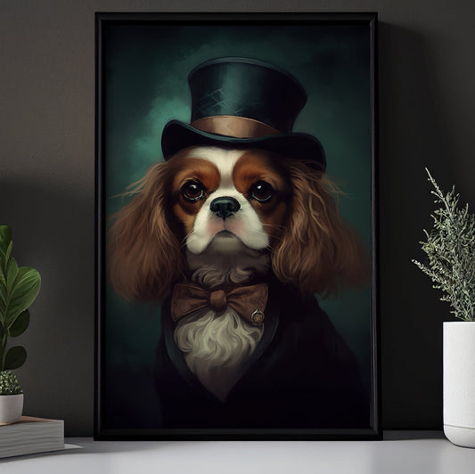 Gangster Cavalier In Victorian Suit Style, Victorian Dog Canvas Painting, Victorian Animal Wall Art Decor, Poster Gift For Cavalier Dog Lovers