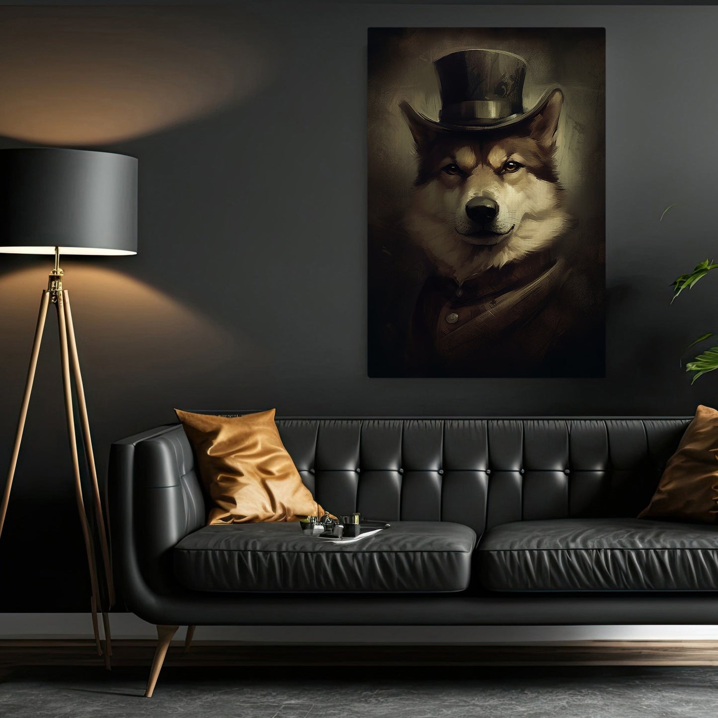 Gangster Wolf In Victorian Suit Style, Victorian Dog Canvas Painting, Victorian Animal Wall Art Decor, Poster Gift For Wolf Dog Lovers