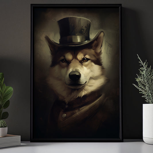 Gangster Wolf In Victorian Suit Style, Victorian Dog Canvas Painting, Victorian Animal Wall Art Decor, Poster Gift For Wolf Dog Lovers