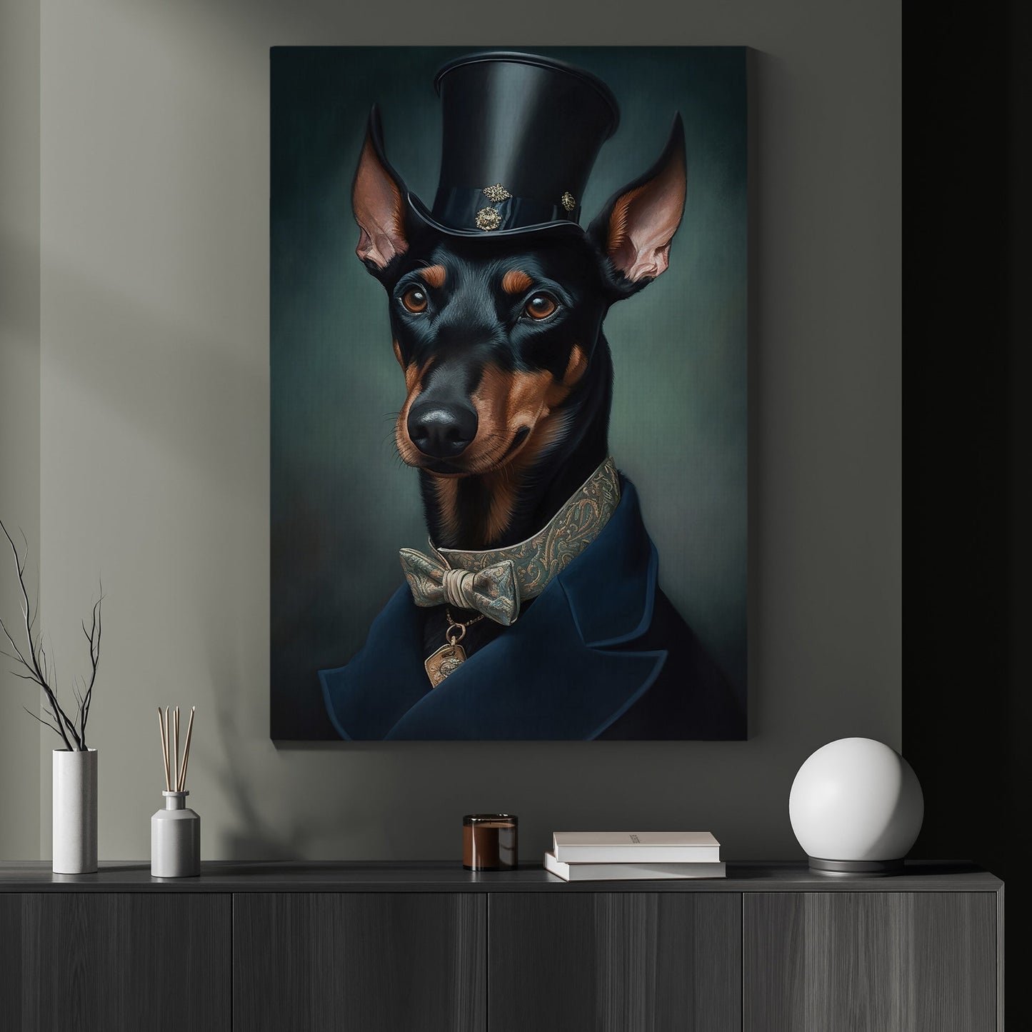 Doberman Pinscher In Victorian Style, Victorian Dog Canvas Painting, Victorian Animal Wall Art Decor, Poster Gift For Doberman Pinscher Dog Lovers