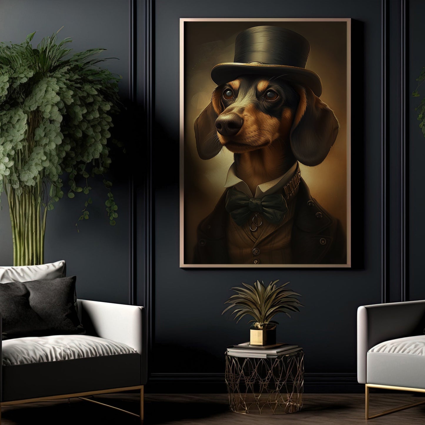Gentlemen Dachshund In Victorian Style, Victorian Dog Canvas Painting, Victorian Animal Wall Art Decor, Poster Gift For Dachshund Dog Lovers