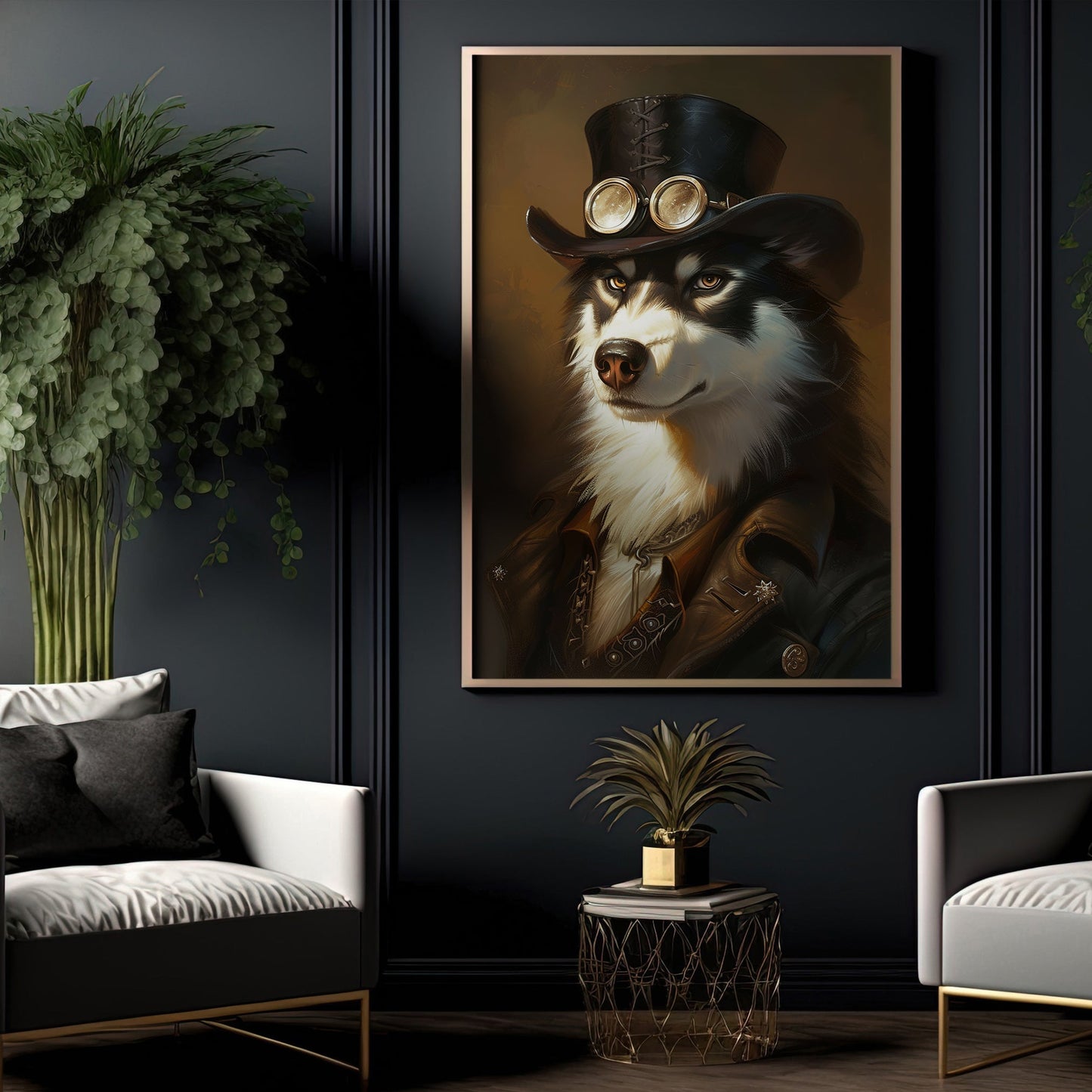 Gangster Husky Victorian Style, Victorian Dog Canvas Painting, Victorian Animal Wall Art Decor, Poster Gift For Husky Dog Lovers