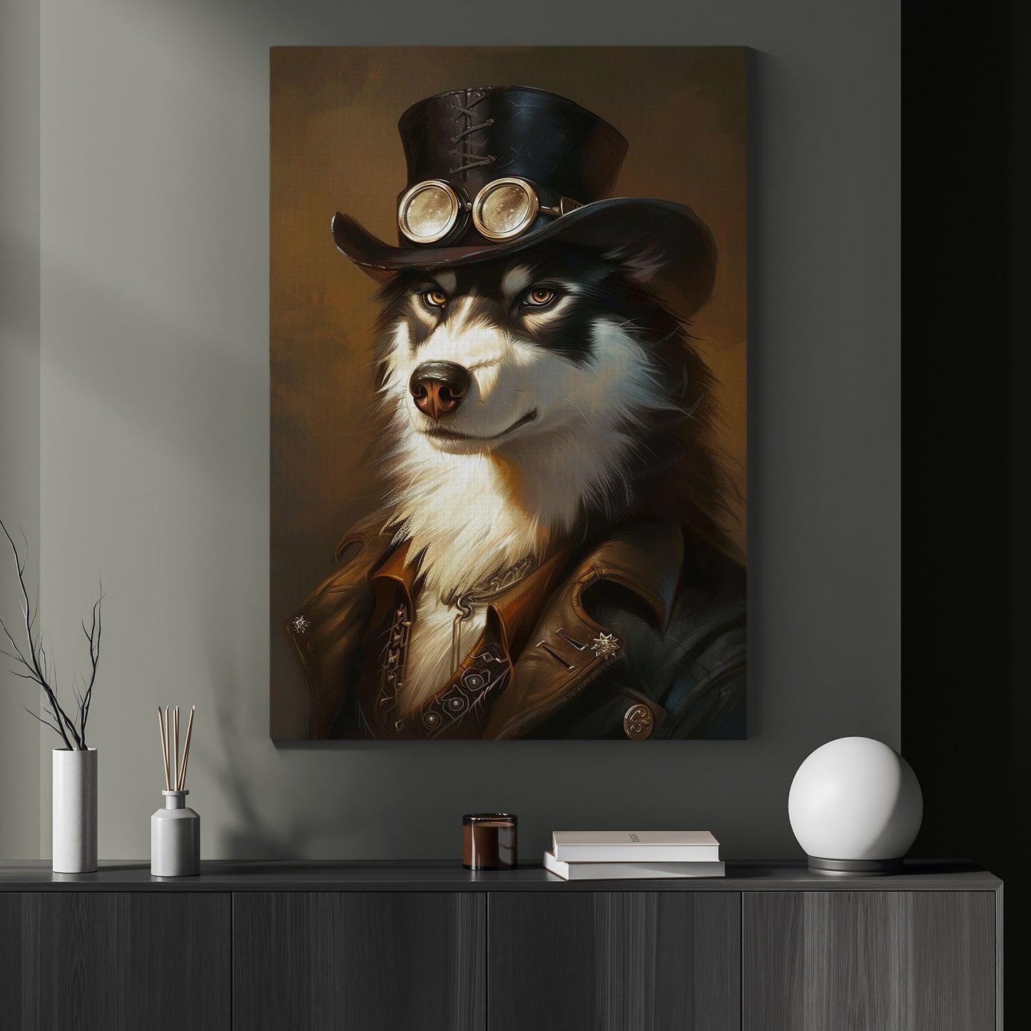 Gangster Husky Victorian Style, Victorian Dog Canvas Painting, Victorian Animal Wall Art Decor, Poster Gift For Husky Dog Lovers