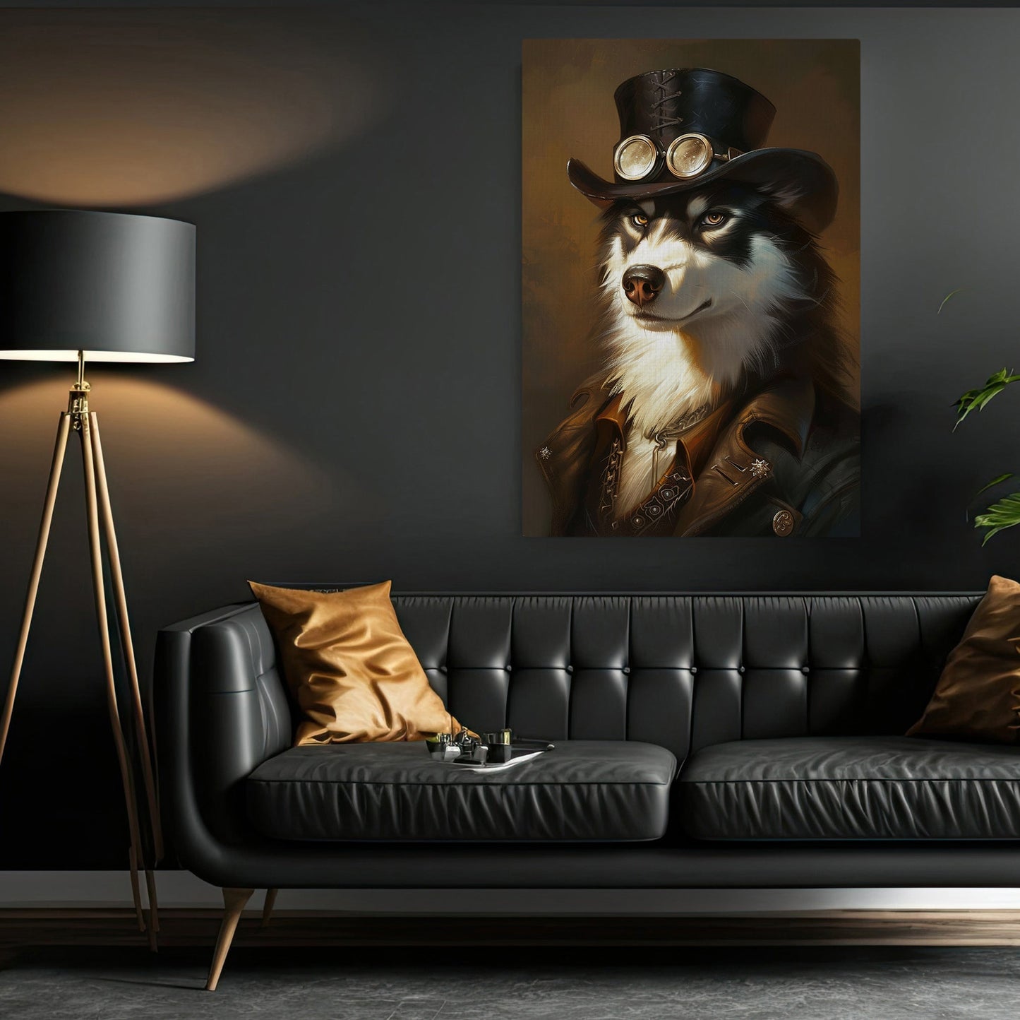 Gangster Husky Victorian Style, Victorian Dog Canvas Painting, Victorian Animal Wall Art Decor, Poster Gift For Husky Dog Lovers