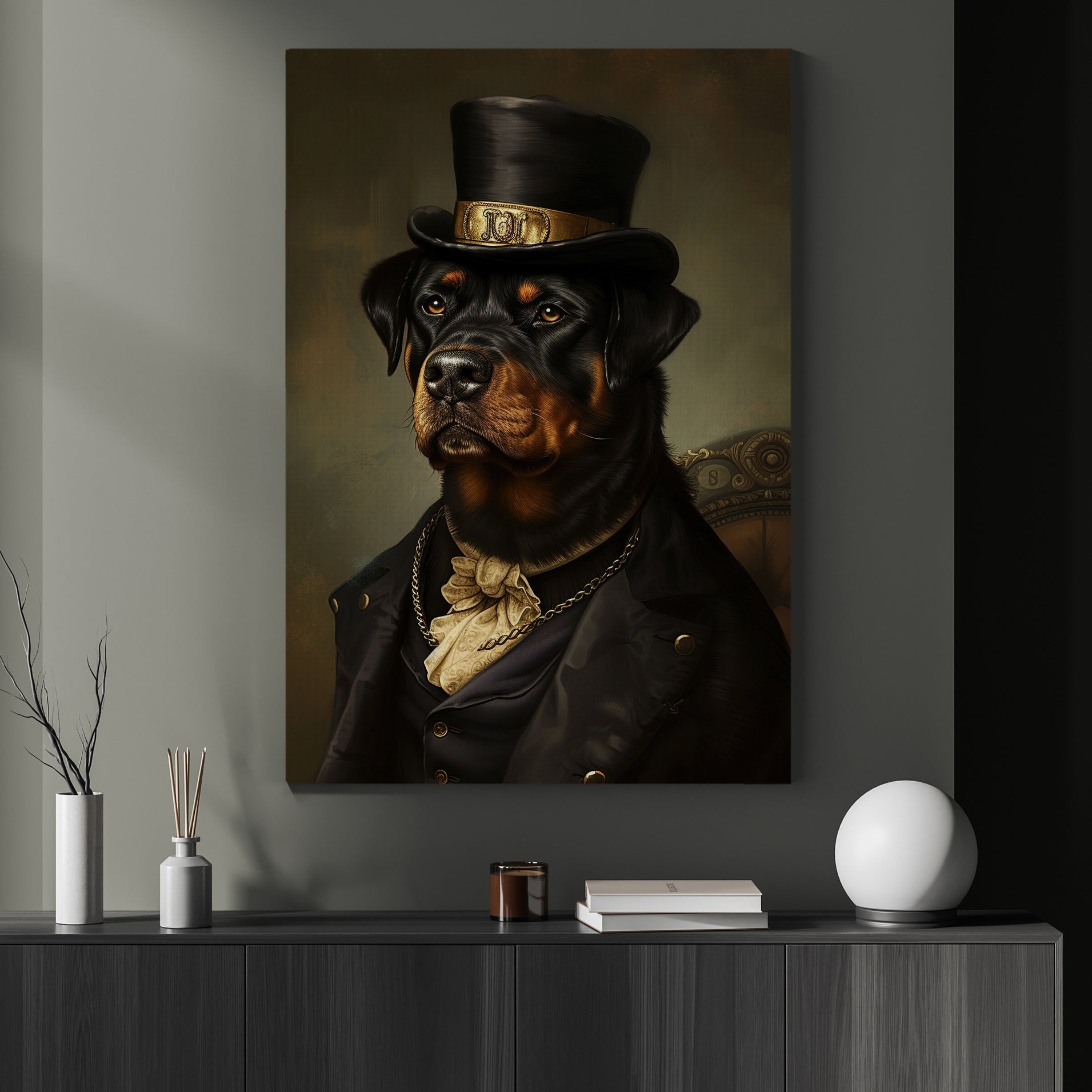 Gangster Rottweiler Victorian Style, Victorian Dog Canvas Painting, Vi ...