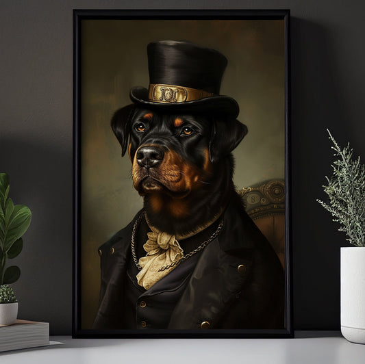 Gangster Rottweiler Victorian Style, Victorian Dog Canvas Painting, Victorian Animal Wall Art Decor, Poster Gift For Rottweiler Dog Lovers
