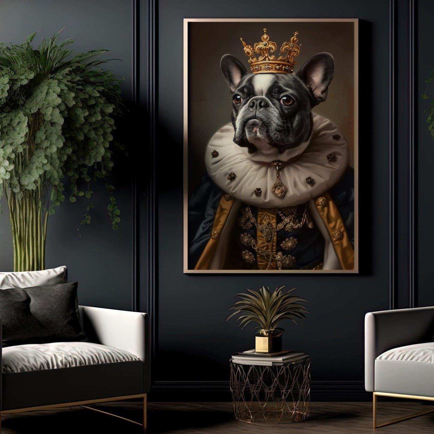 Gangster King French Bulldog In Suit Style, Victorian Dog Canvas Painting, Victorian Animal Wall Art Decor, Poster Gift For French Bulldog Lovers