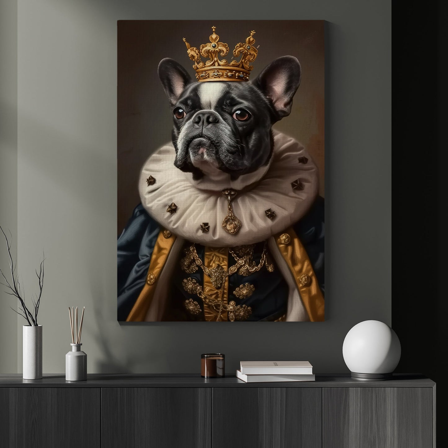 Gangster King French Bulldog In Suit Style, Victorian Dog Canvas Painting, Victorian Animal Wall Art Decor, Poster Gift For French Bulldog Lovers