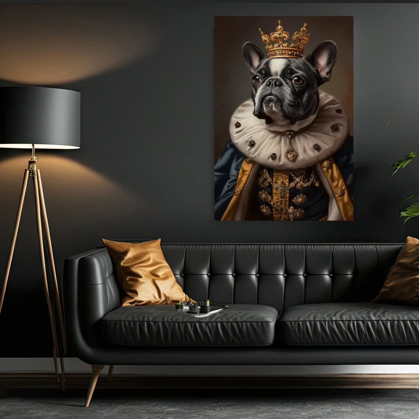 Gangster King French Bulldog In Suit Style, Victorian Dog Canvas Painting, Victorian Animal Wall Art Decor, Poster Gift For French Bulldog Lovers