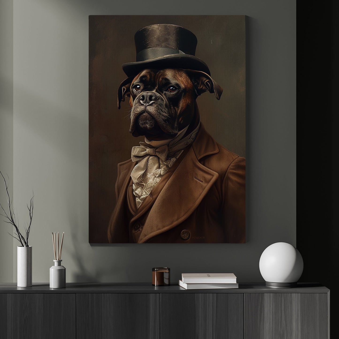 Gangster Boxer In Suit Style, Victorian Dog Canvas Painting, Victorian Animal Wall Art Decor, Poster Gift For Boxer Dog Lovers