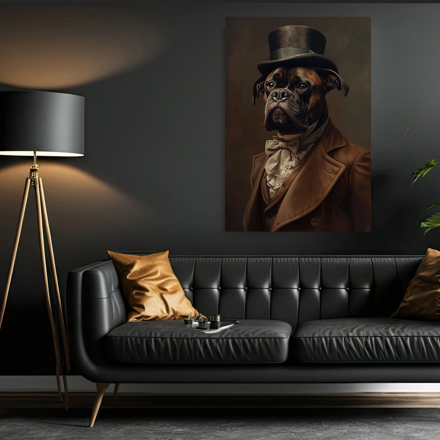 Gangster Boxer In Suit Style, Victorian Dog Canvas Painting, Victorian Animal Wall Art Decor, Poster Gift For Boxer Dog Lovers