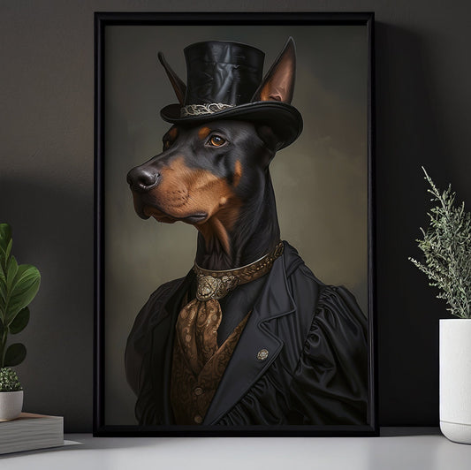 Gangster Doberman Pinscher In Victorian Style, Victorian Dog Canvas Painting, Victorian Animal Wall Art Decor, Poster Gift For Doberman Pinscher Dog Lovers